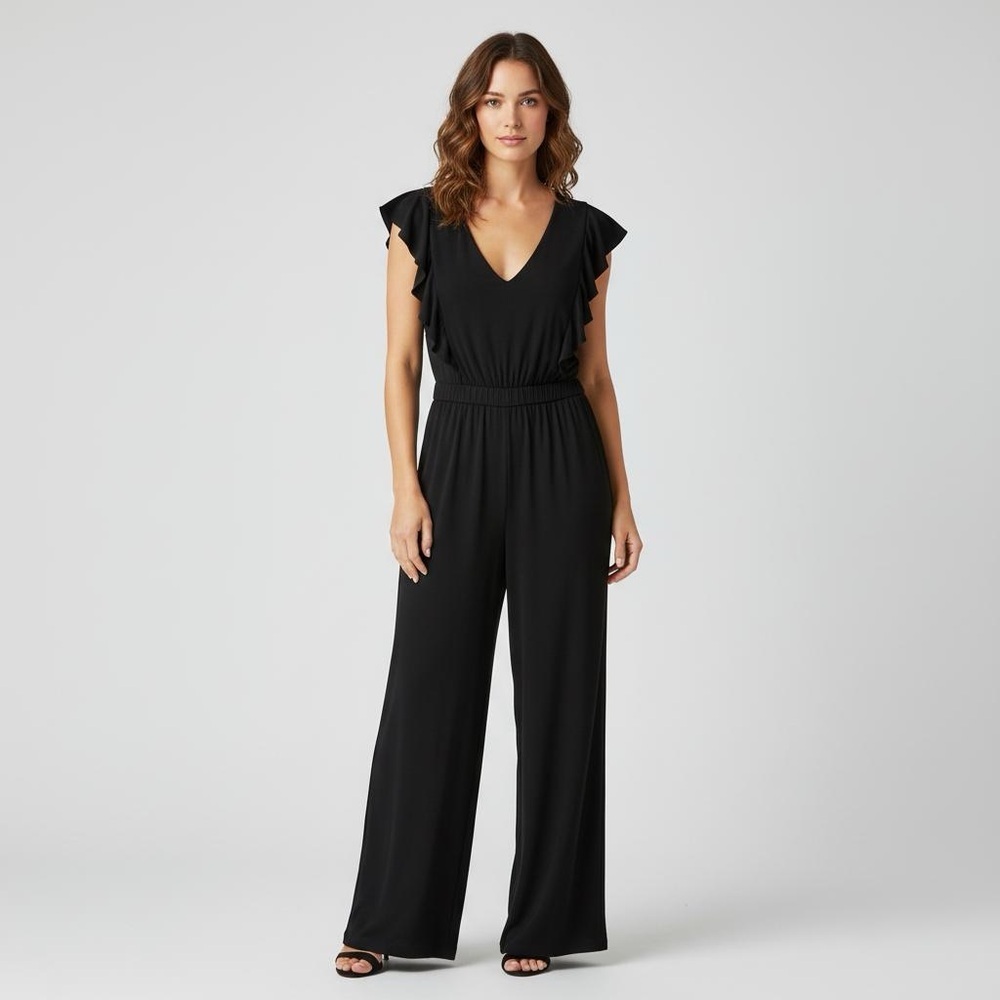 Vince Camuto flutter sleeve v-neck wide leg jumpsuit size 6 style VC0 –0099